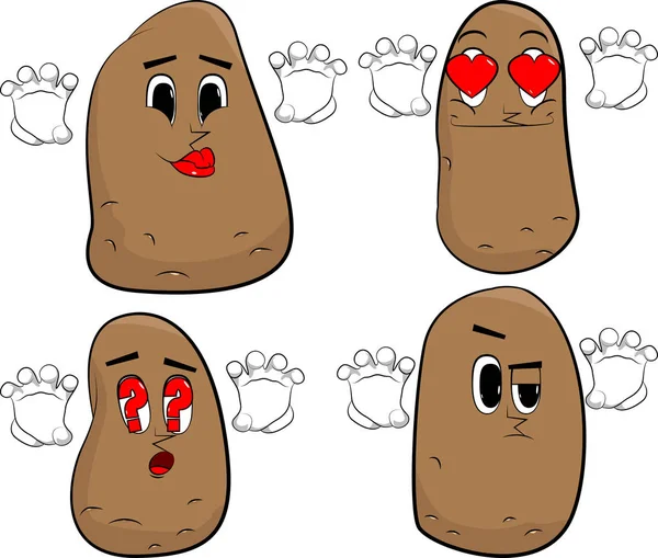 Potatoes Trying Scare You Cartoon Potato Collection Various Faces Expressions — Stock Vector