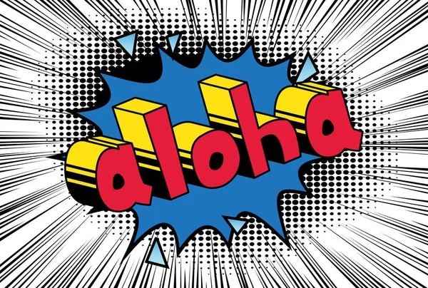 Aloha Olá Havaí Vector Ilustrado Frase Estilo Quadrinhos —  Vetores de Stock