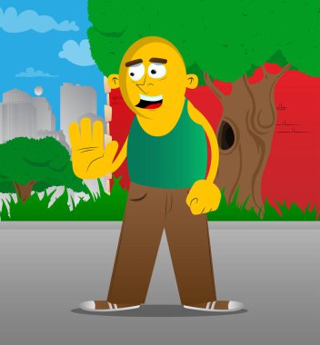 Gösterilen sarı adam inkar ya da el hareketi reddetme. Vektör karikatür çizim.