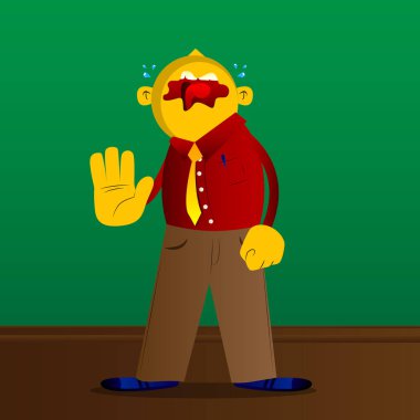 Gösterilen sarı adam inkar ya da el hareketi reddetme. Vektör karikatür çizim.