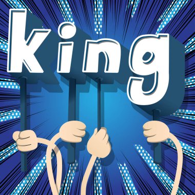 Alfabenin harfleri holding çeşitli eller kelime kral oluşturdu. Vektör çizim.