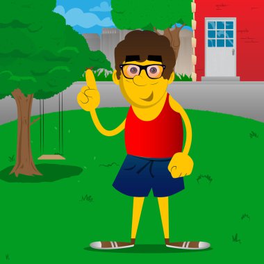 Bir şey anlatmaya sarı adam. Vektör karikatür çizim.