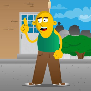 Bir şey anlatmaya sarı adam. Vektör karikatür çizim.