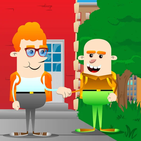 Öğrenci yapımı el sıkışma. Vektör çizgi film karakteri çizim.