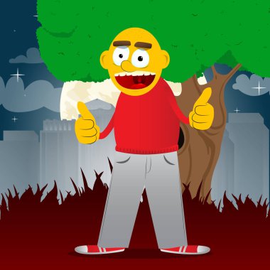 Sarı adam iki el işaretiyle Yaşasın yapma. Vektör karikatür çizim.