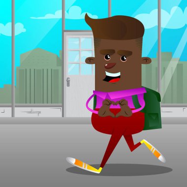 Kalp şekli el hareketi ile okul çocuğu. Vektör çizgi film karakteri çizim.