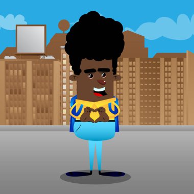 Kalp şekli el hareketi ile okul çocuğu. Vektör çizgi film karakteri çizim.