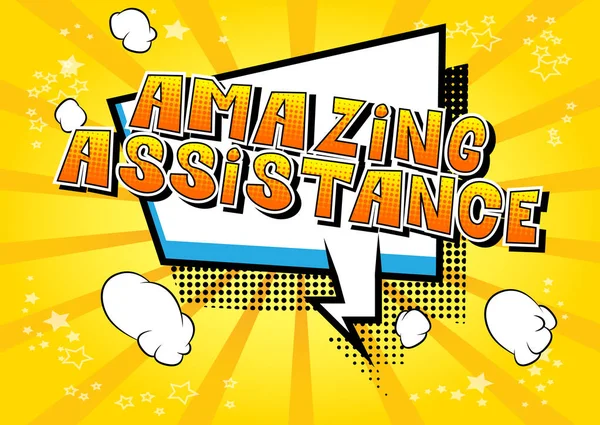 Amazing Assistance Palabra Estilo Cómic Sobre Fondo Abstracto — Archivo Imágenes Vectoriales