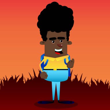 Orada gelmek davet okul çocuğu. Vektör çizgi film karakteri çizim.