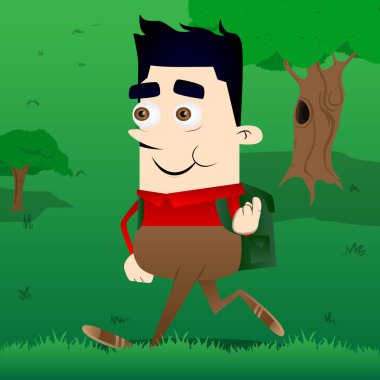 Orada gelmek davet okul çocuğu. Vektör çizgi film karakteri çizim.