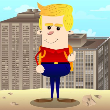 Orada gelmek davet okul çocuğu. Vektör çizgi film karakteri çizim.