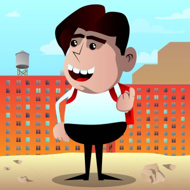 Orada gelmek davet okul çocuğu. Vektör çizgi film karakteri çizim.