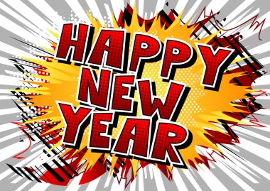 Mutlu yeni yıl - çizgi roman tarzı kelime.