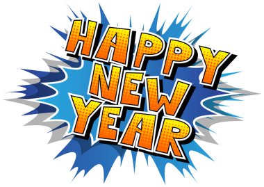 Mutlu yeni yıl - çizgi roman tarzı kelime.