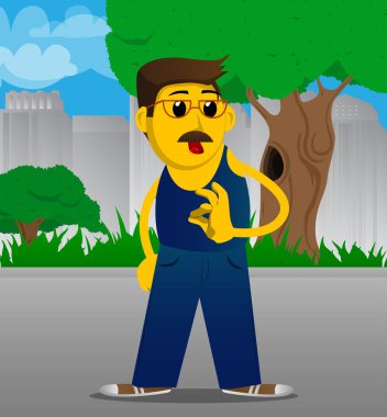 Sarı adam gösteren ok işareti. Vektör karikatür çizim.