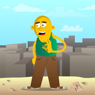 Sarı adam gösteren ok işareti. Vektör karikatür çizim.