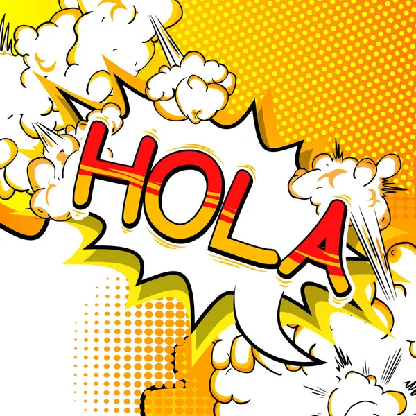 Hola Hola Español Vector Ilustrado Cómic Estilo Frase — Vector de stock