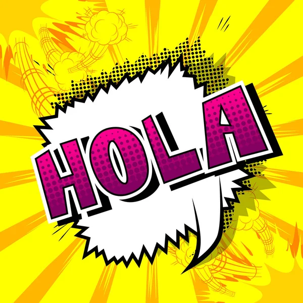 Hola Hola Español Vector Ilustrado Cómic Estilo Frase — Vector de stock