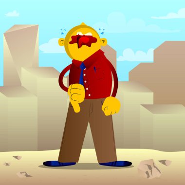 Sevmediğim el işaret gösteren sarı adam. Vektör karikatür çizim.