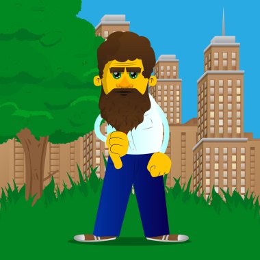 Sevmediğim el işaret gösteren sarı adam. Vektör karikatür çizim.