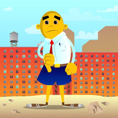 Sevmediğim el işaret gösteren sarı adam. Vektör karikatür çizim.