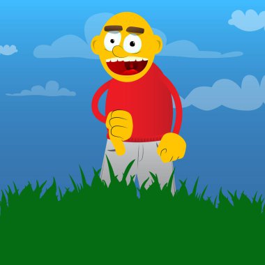 Sevmediğim el işaret gösteren sarı adam. Vektör karikatür çizim.