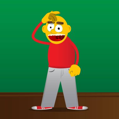 Sarı adam şaşkın. Vektör karikatür çizim.