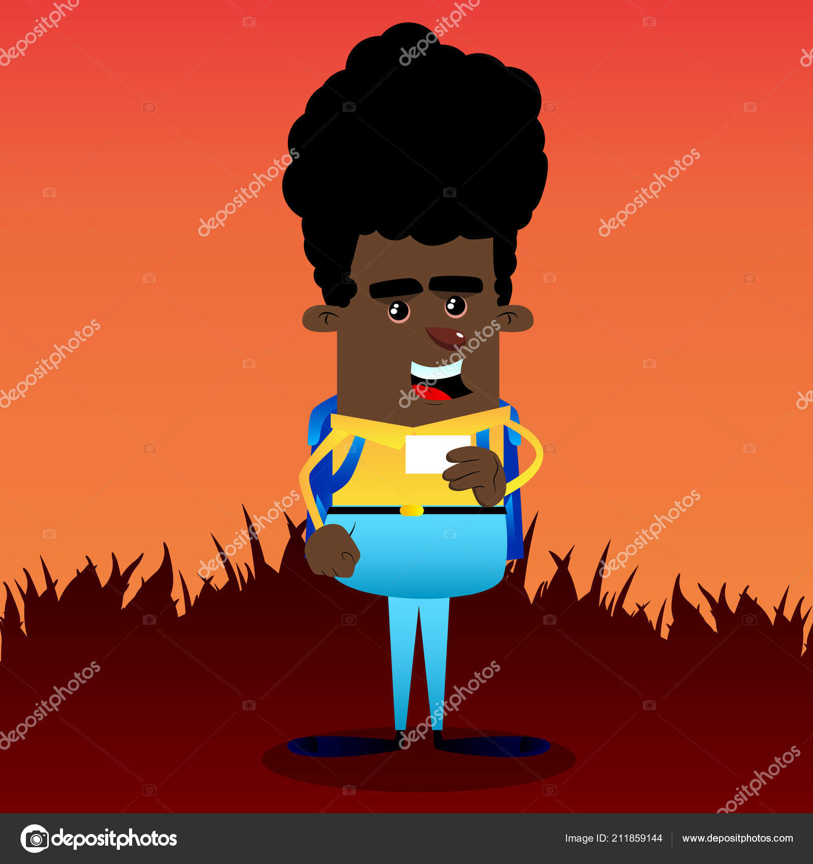 Schoolboy Holding Blank White Card Mock Vector Cartoon Character