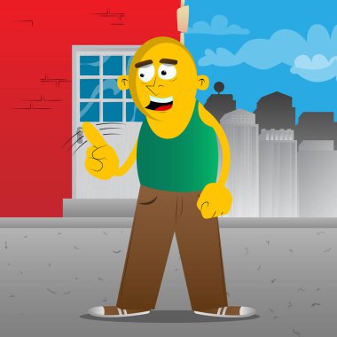 Sarı adam parmağıyla Hayır demek. Vektör karikatür çizim.