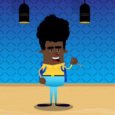 Resim sanatçısı okul çocuğu. Vektör çizgi film karakteri çizim.