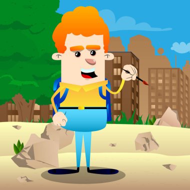 Resim sanatçısı okul çocuğu. Vektör çizgi film karakteri çizim.