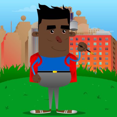 Resim sanatçısı okul çocuğu. Vektör çizgi film karakteri çizim.