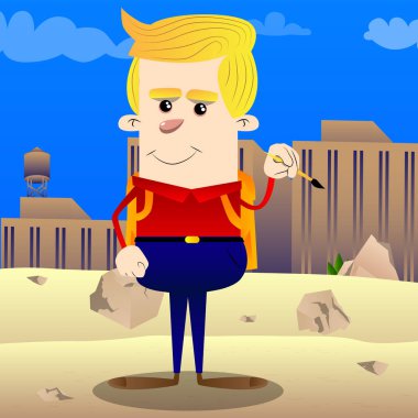 Resim sanatçısı okul çocuğu. Vektör çizgi film karakteri çizim.