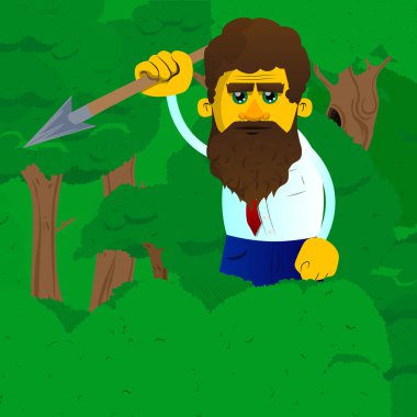 Sarı adam elinde mızrak tutan. Vektör karikatür çizim.