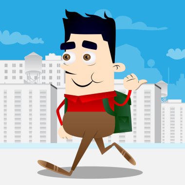 Arkasında işaret eden bir ele ile okul çocuğu. Vektör çizgi film karakteri çizim.