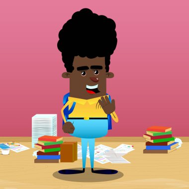 Kendi eliyle soğutma okul çocuğu. Vektör çizgi film karakteri çizim.