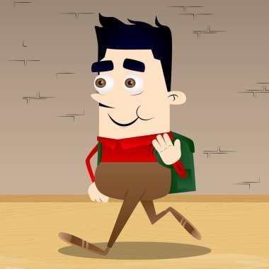 Kendi eliyle soğutma okul çocuğu. Vektör çizgi film karakteri çizim.