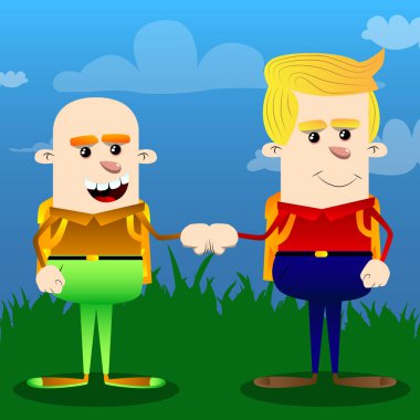 Bir yumruk çarpmak vererek bilirler. Vektör çizgi film karakteri çizim.