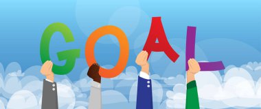 Alfabenin harfleri holding çeşitli eller kelime hedef oluşturdu. Vektör çizim.