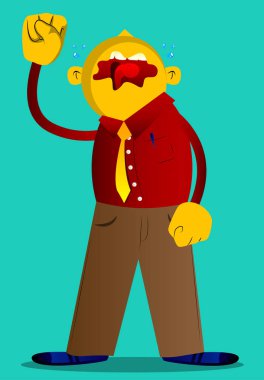 Sarı adam güç insanlar yumruk jest yapma. Vektör karikatür çizim.
