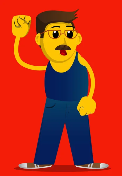 Hombre Amarillo Haciendo Poder Pueblo Con Gesto Puño Dibujos Animados — Vector de stock