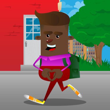 Kalp şekli el hareketi ile okul çocuğu. Vektör çizgi film karakteri çizim.