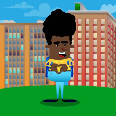 Kalp şekli el hareketi ile okul çocuğu. Vektör çizgi film karakteri çizim.