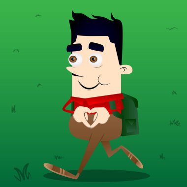 Kalp şekli el hareketi ile okul çocuğu. Vektör çizgi film karakteri çizim.