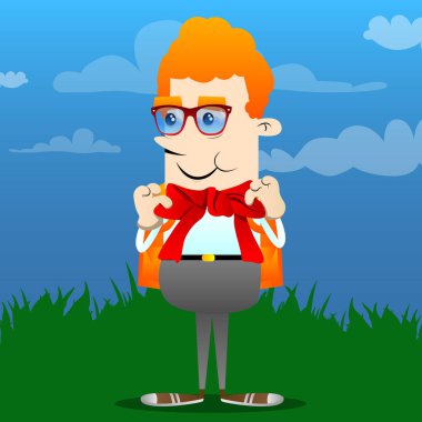 Büyük kırmızı kravat ile okul çocuğu. Vektör çizgi film karakteri çizim.