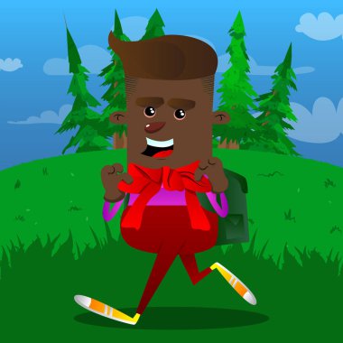 Büyük kırmızı kravat ile okul çocuğu. Vektör çizgi film karakteri çizim.