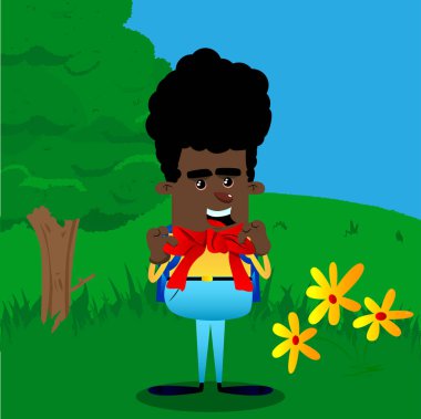 Büyük kırmızı kravat ile okul çocuğu. Vektör çizgi film karakteri çizim.