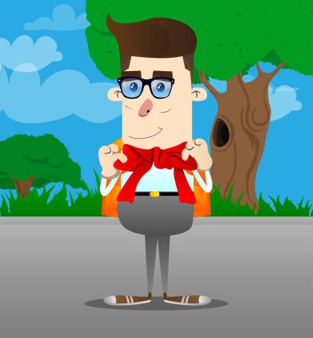 Büyük kırmızı kravat ile okul çocuğu. Vektör çizgi film karakteri çizim.