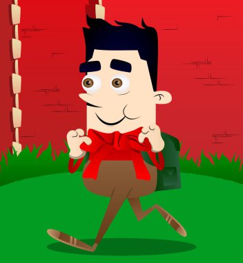 Büyük kırmızı kravat ile okul çocuğu. Vektör çizgi film karakteri çizim.