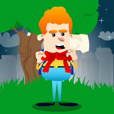 Büyük kırmızı kravat ile okul çocuğu. Vektör çizgi film karakteri çizim.